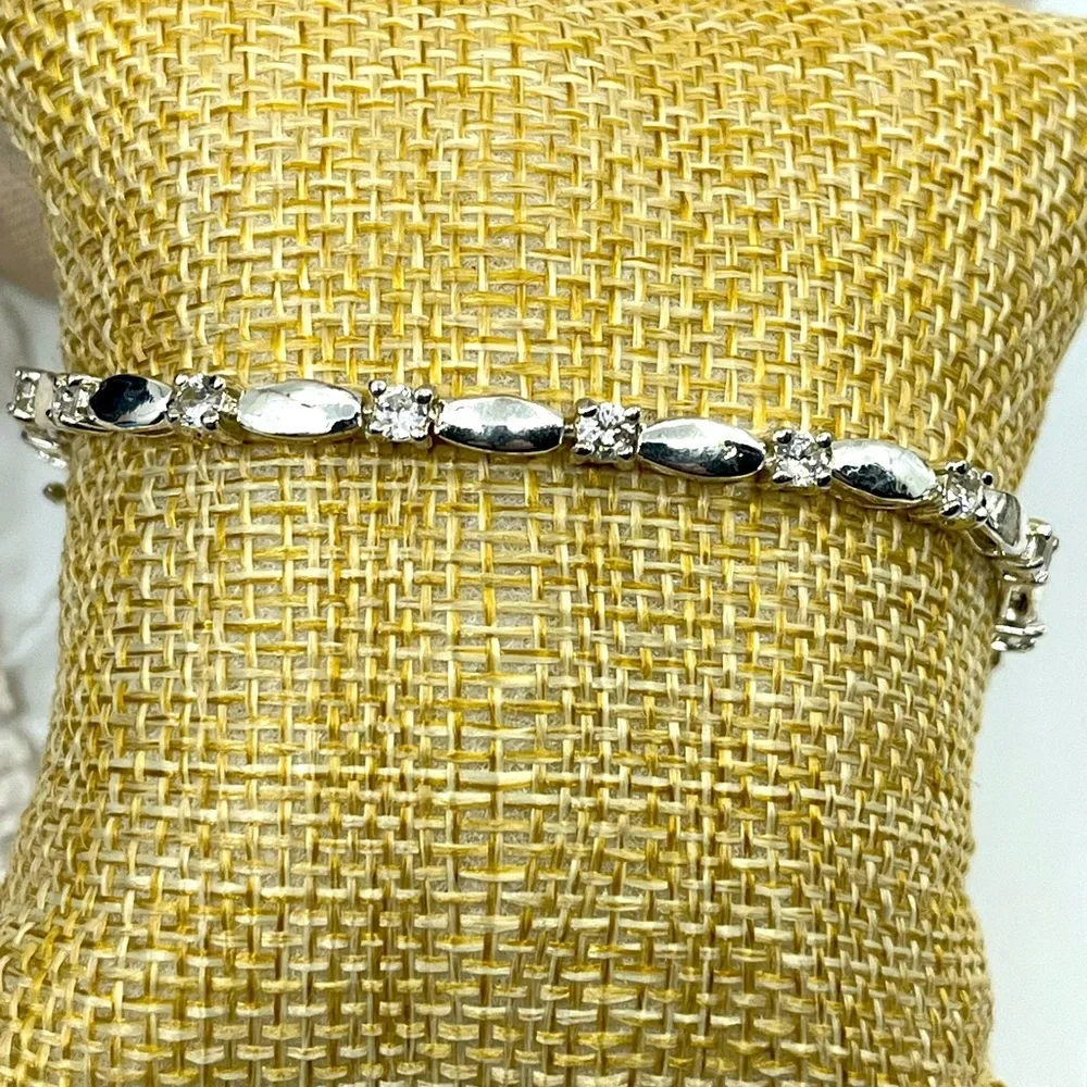 Vintage 7" Sterling Silver Marquise & Round Accent Bracelet - Picture 7 of 16